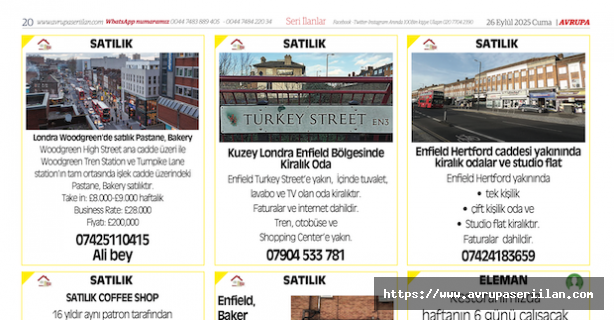 LONDRA'DA HER TÜRLÜ KİRALIK, SATILIK İLANLARINIZ İÇİN